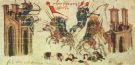 "Miniature 42" by Constantine Manasses who was a Byzantine chronicler in the 14th century. It depicts Emperor Heraclius attacking a Persian fortress while the Persians attack Constantinople.