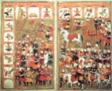From Hamla-i haydarî (“Haydar’s Battle”), Kashmir, 1808 -- An illustration of Muhammad destroying the idols around the Ka'aba.